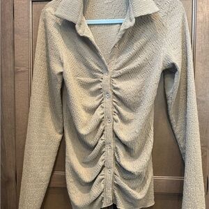 Ruched olive green Long Sleeve Top